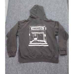 Hidden New York Hoodie Mens Large Gray Graphic Sweatshirt Cotton USA Made FLAW